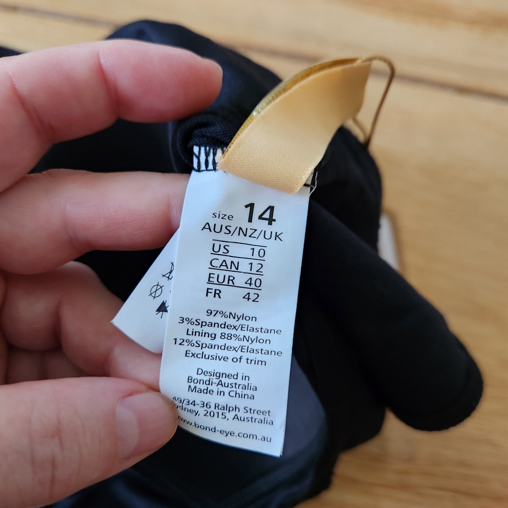 NWT Bond-Eye Black Delicate One Piece Swimsuit Size US10 Low Back Thin Straps - Picture 6 of 6